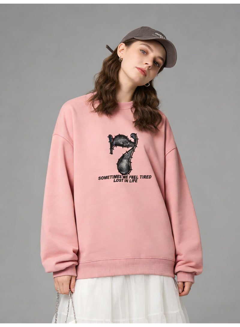 BM INS Dusty Pink "Distressed Number 7" Graphic Oversized Crew Neck Sweatshirt | Unisex Pullover With "SOMETIMES WE FEEL TIRED LOST IN LIFE" Slogan - Image 4